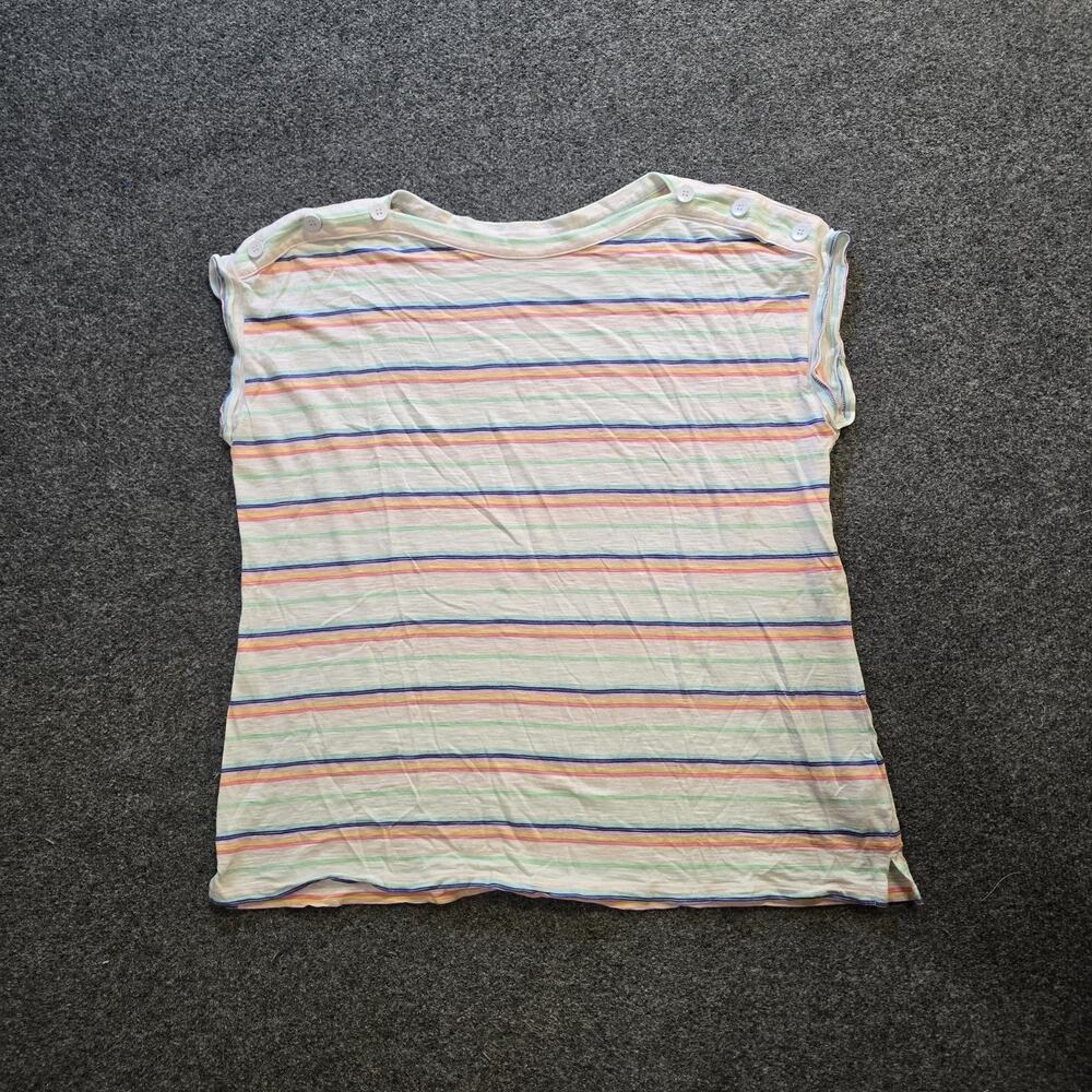 Talbots Top Womens Size 2X White Rainbow Stripe Stretch Boat Neck Casual Basic